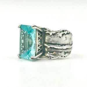 Silpada Retired R1608 Sterling Silver & Aqua Blue Glass Ring Size 7